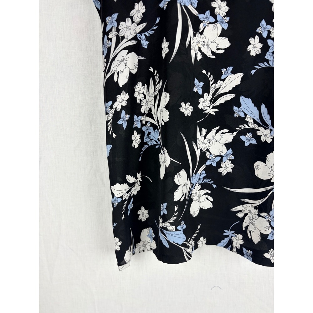 Worthington Black Floral V-Neck Short Sleeve Blouse XL Blue White Flower Print - Picture 6 of 13